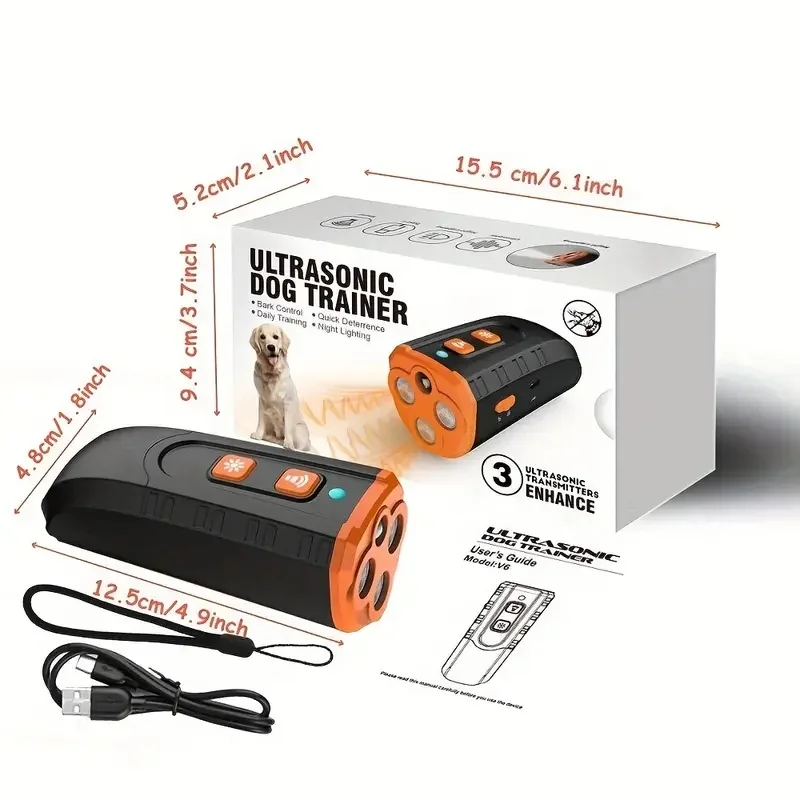 3-Head Handheld Ultrasonic Bark Deterrent with Flashlight for Easy Carrying, Handheld Dog Training and Driving Device