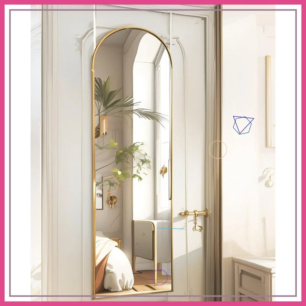 

14x48 Inch Arched Gold Wall Mirror, Full Body Over Door Design, Modern Style for Easy Hanging or Mounting