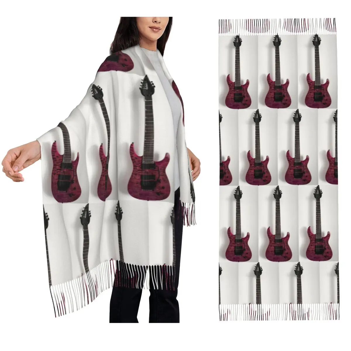 

Фиолетовый Фиолетовый Розовый Электрогитара Рок Обои Шарф Шарфы с кисточками Женские мягкие шали и накидки Большая осенне-зимняя шаль