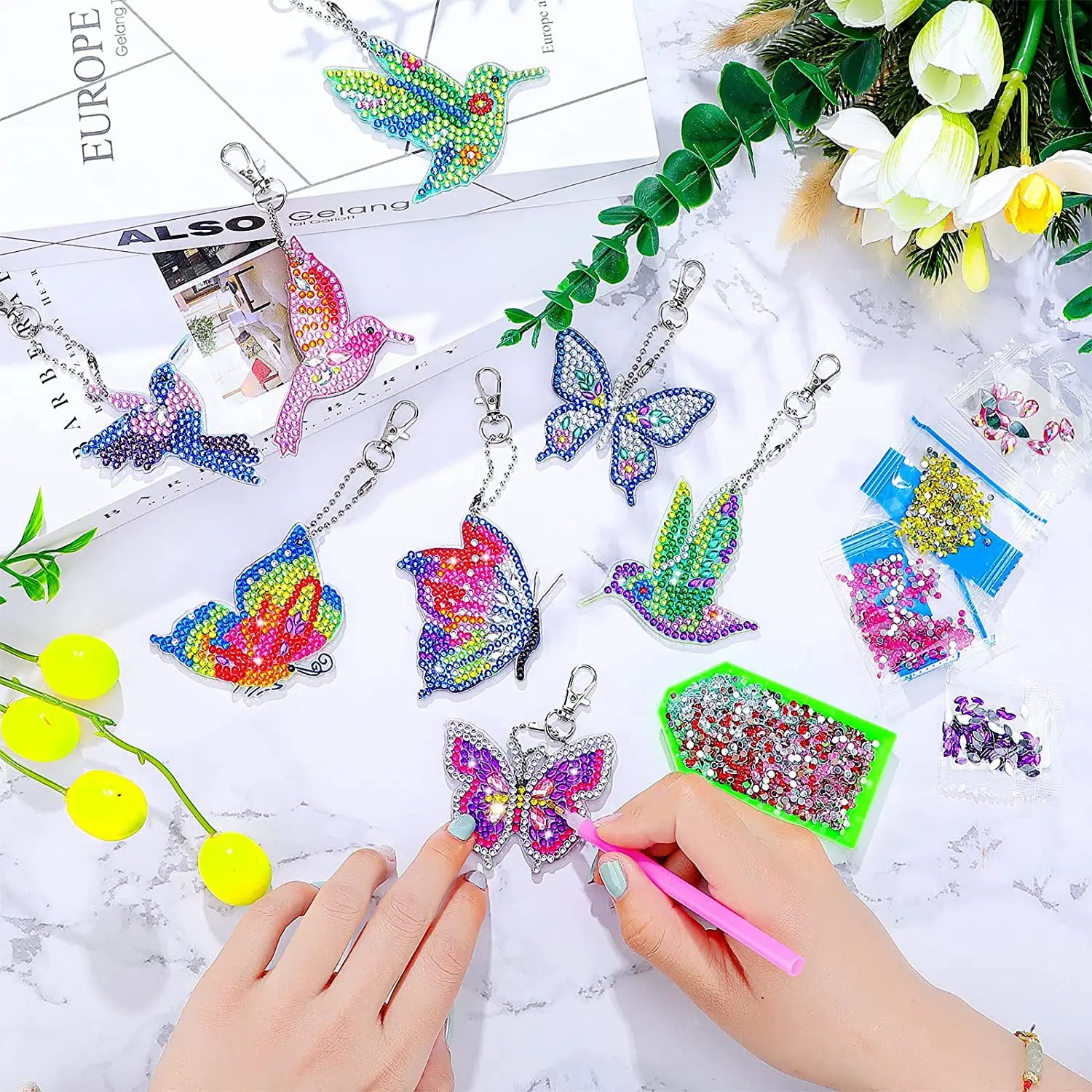 Diamond Painting Butterfly Keychain Diamond Art Easter Diamond Painting Keychain Hanging Mounted