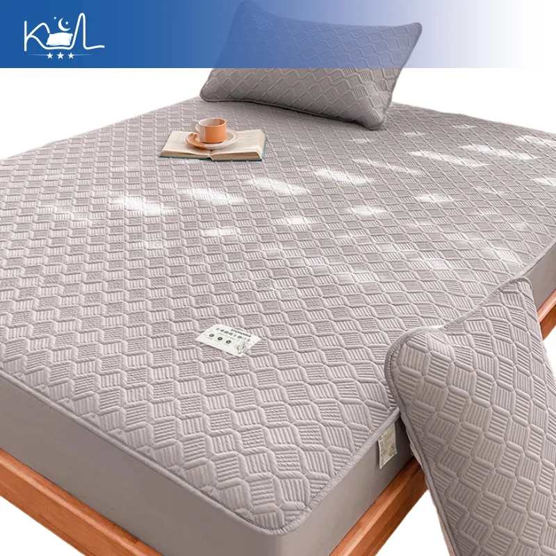 Quilted Soybean & Mugwort Fitted Sheet, 360° All-Round Elastic Mattress Protector, Dustproof Brushed Bed Cover