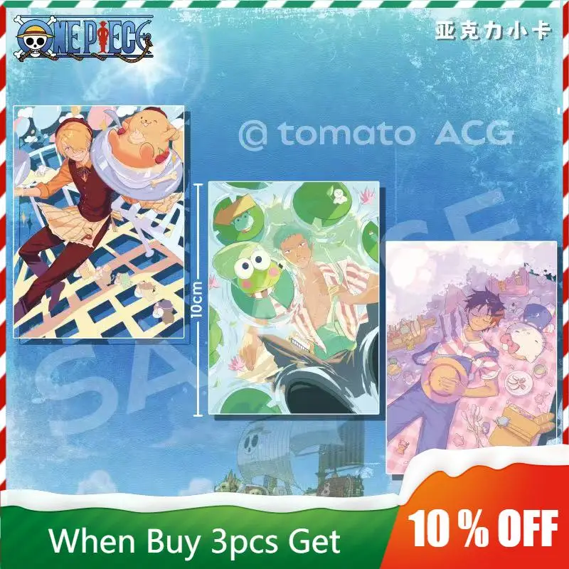 

3.93inch One Piece Sanrio Ver. Acrylic Card Luffy Hello Kitty Polaroid Cute Zoro Figurine Photo Card Sanji Pudding Dog Cards Toy