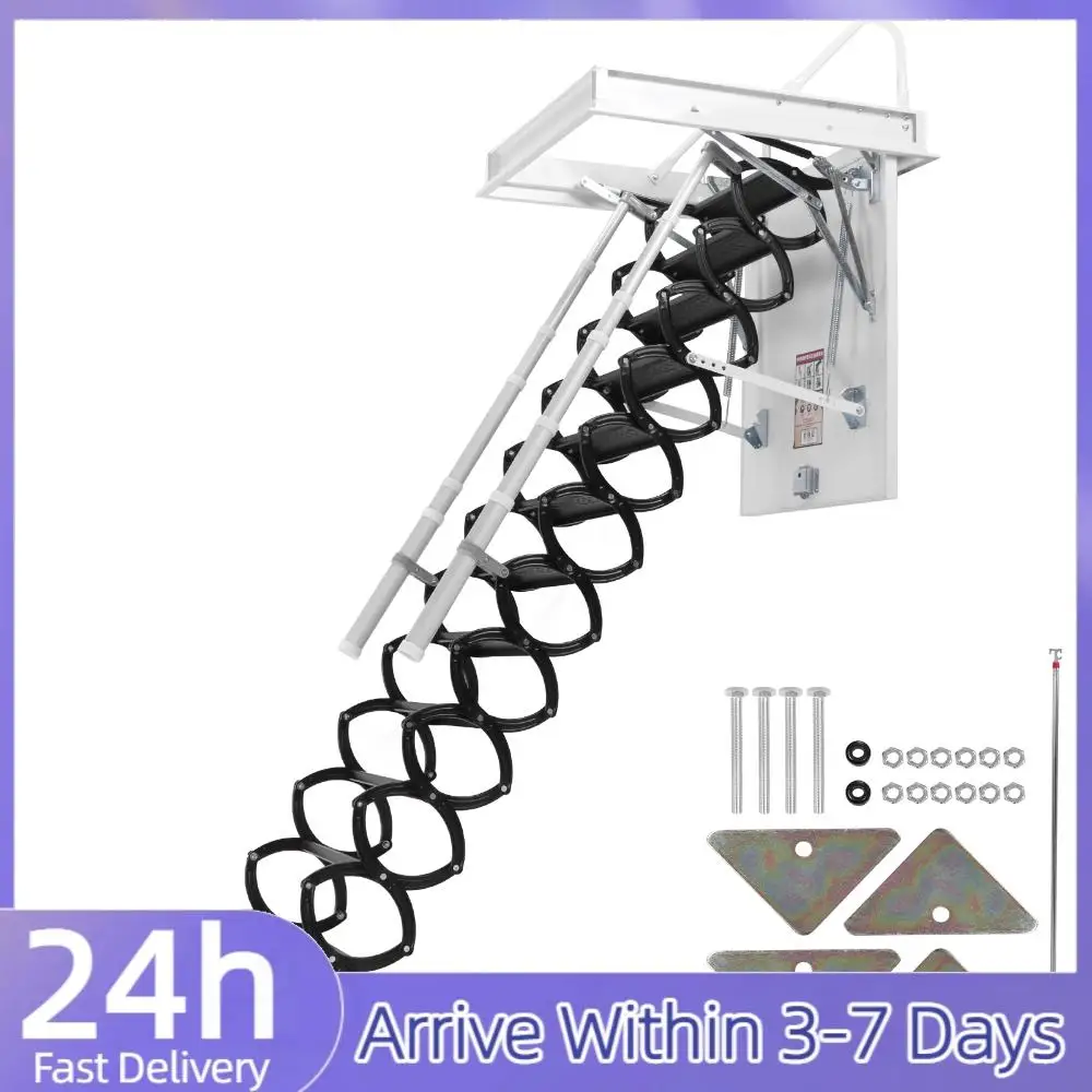 

12 Steps Folding Loft Ladders with Handrails Space-Saving Collapsible Stair 660LBS Capacity Height Adjustable for Rough Opening