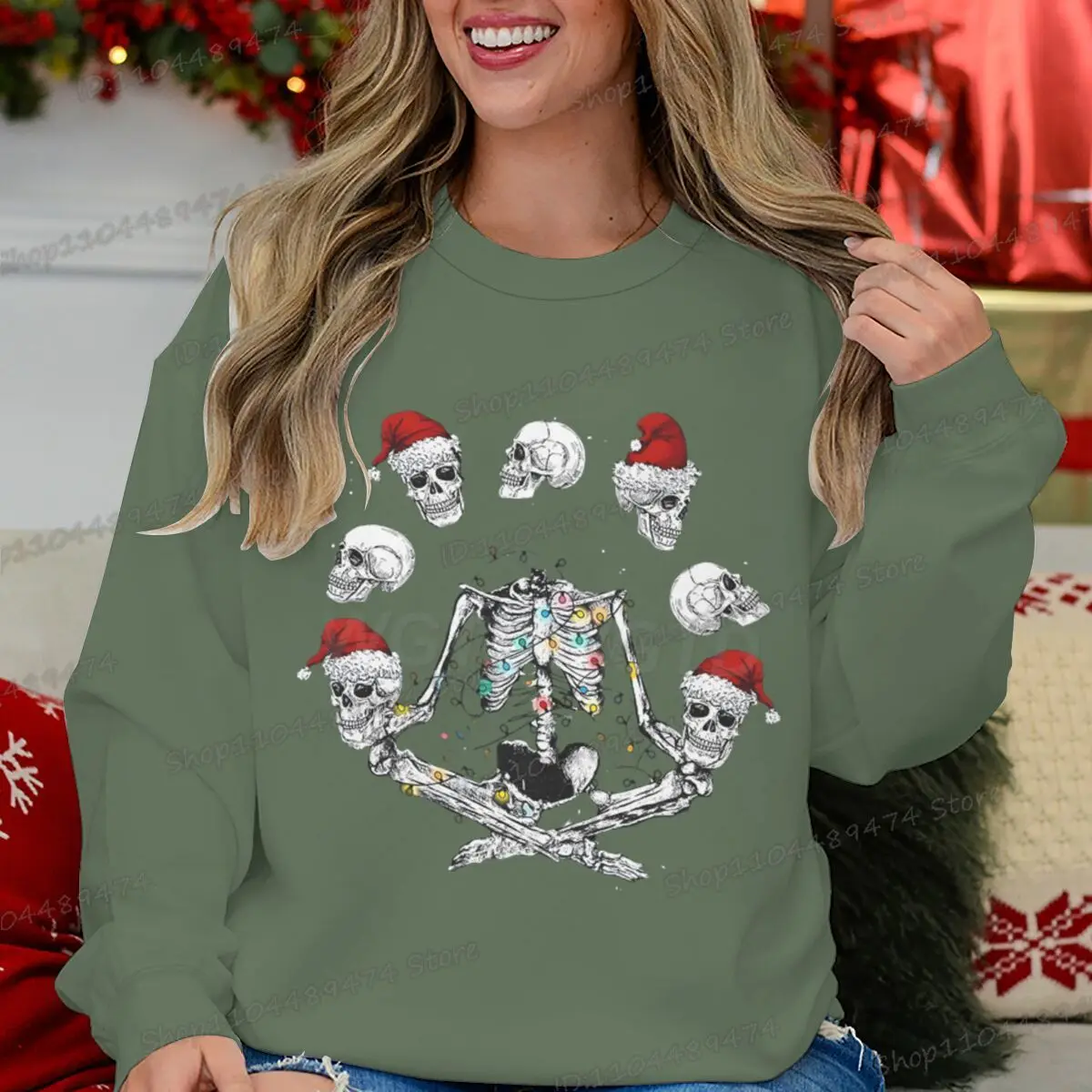 البرية عيد الميلاد الهيكل العظمي بلوزات اليوغا التأمل الجمجمة البلوز هدية للرجال النساء عيد ميلاد سعيد طويلة الأكمام الشارع الشهير #5