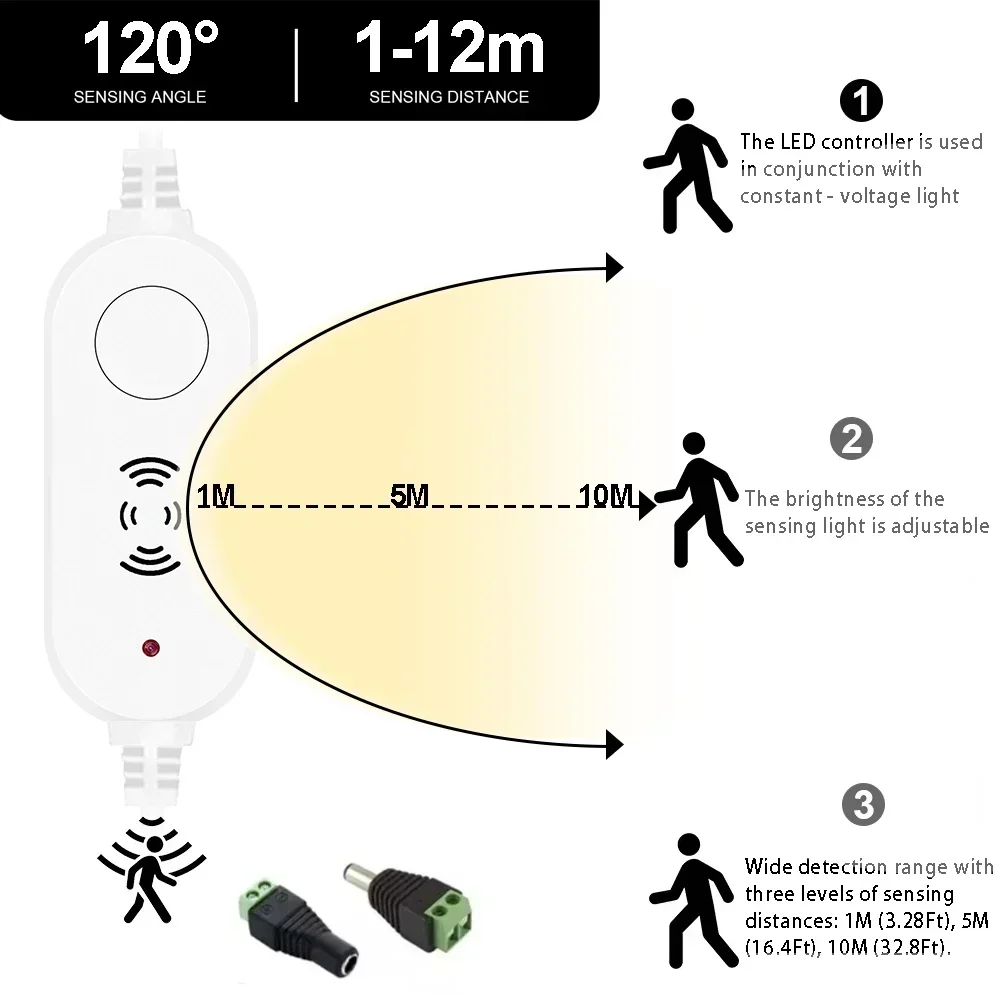 Mini Tuya Smart Wifi LED Controller Human Presence Motion Sensor DC12V-24V COB 5050 Single Color LED Strip Dimmer Switch Alexa