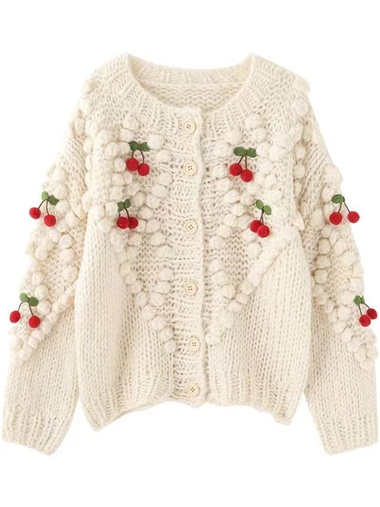 Hikigawa, moda elegante para Mujer, jerséis de punto Cherry Vitage, Otoño Invierno, suéteres informales sueltos que combinan con todo, prendas de vestir exteriores, Tops para Mujer
