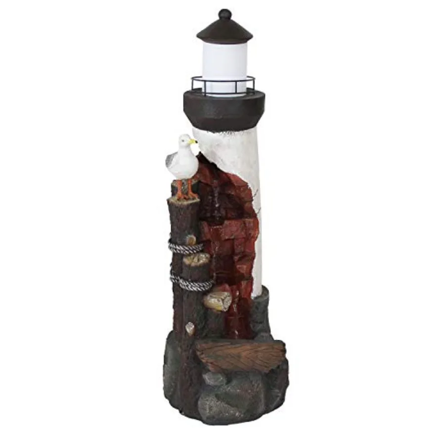 

Уличный фонтан-маяк Sunnydaze Gull's Cove 36 дюймов с LED-подсветкой – Декоративный водный элемент из полирезины, белый