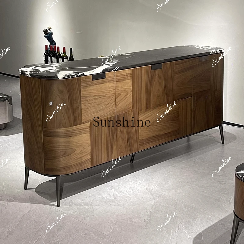French walnut color Bulgari black marble side bucket cabinet design is simple and modern  FT