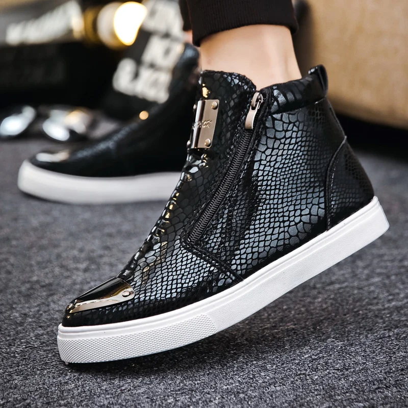 Black Leather Designer Sneakers Men Superstar Shoes Casual High top Trainer Mens Vulcanized Sneakers Zip Street Hip Hop Shoes