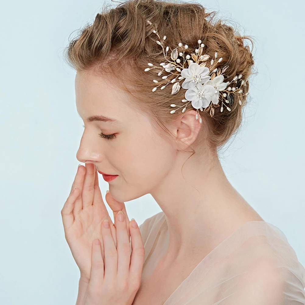 

Elegant Hairb Bridal Headdress Wedding Party Accessories Pearl Rhinestone Cloth Flower Durable Wire Adjustable