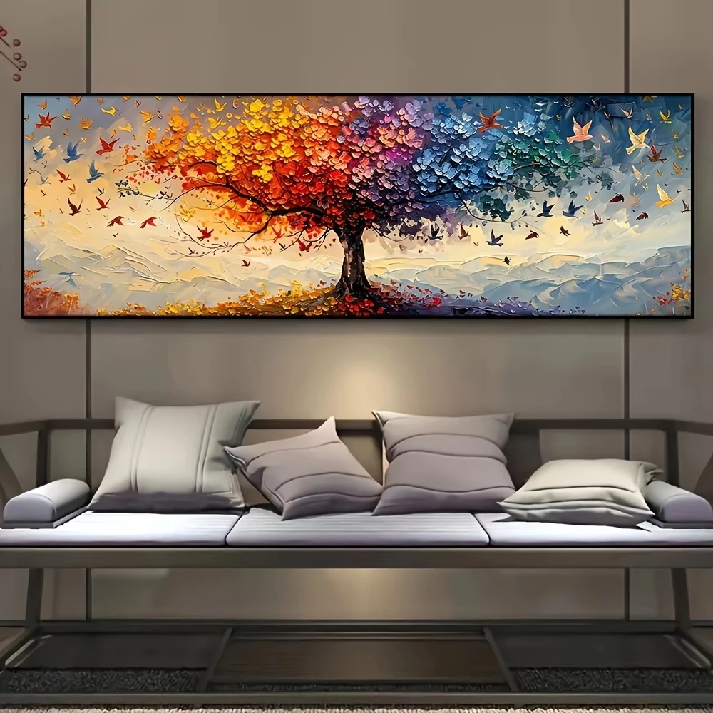 Oversized Tree of Life Canvas Art-Abstract Multicolor Butterfly Wall Prints for Living Room and Bedroom Decor, Frameless Artwork