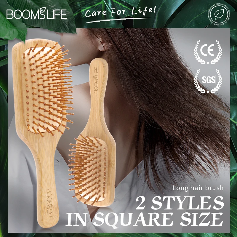 Custom Bamboo Hair Brush Women Styling Hair Comb Wide Tooth Wood Combs for Hair Massage Scalp Detangling HairBrush