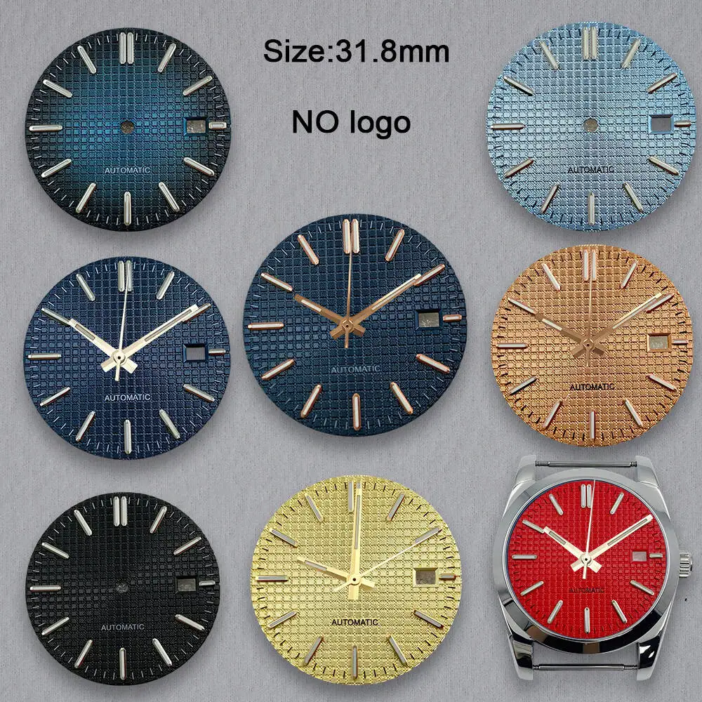 No Logo 31.8mm Watch Oak Dial For NH35 Movement Green Luminous Custom Logo Watch Dials Hands Accessories Repair Tools