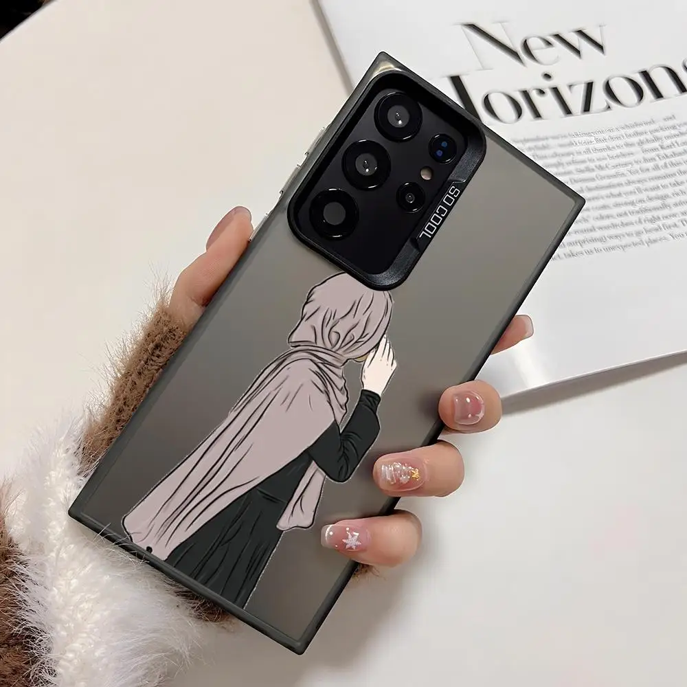 Hijab Gesicht Muslim Islamischen Telefon Fall Für Samsung Galaxy S25 S24 S23 S22 S21 Ultra Plus Schwarz Lila Matte Laser fällen Abdeckung