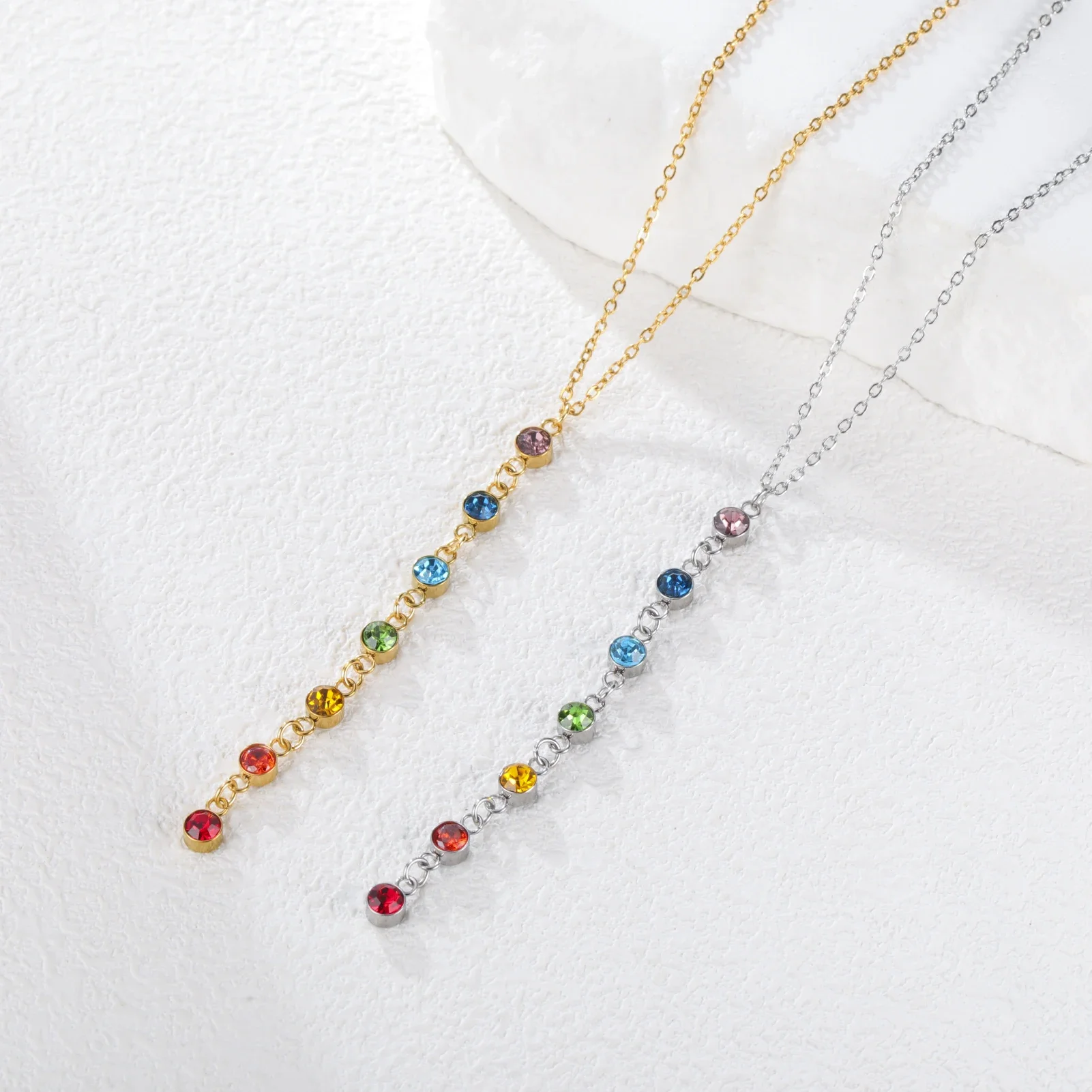 Skyrim Yoga 7 Chakra Rhinestones Pendant Necklaces Women Stainless Steel Gold Color Sweater Chain Meditation Energy Jewelry Gift