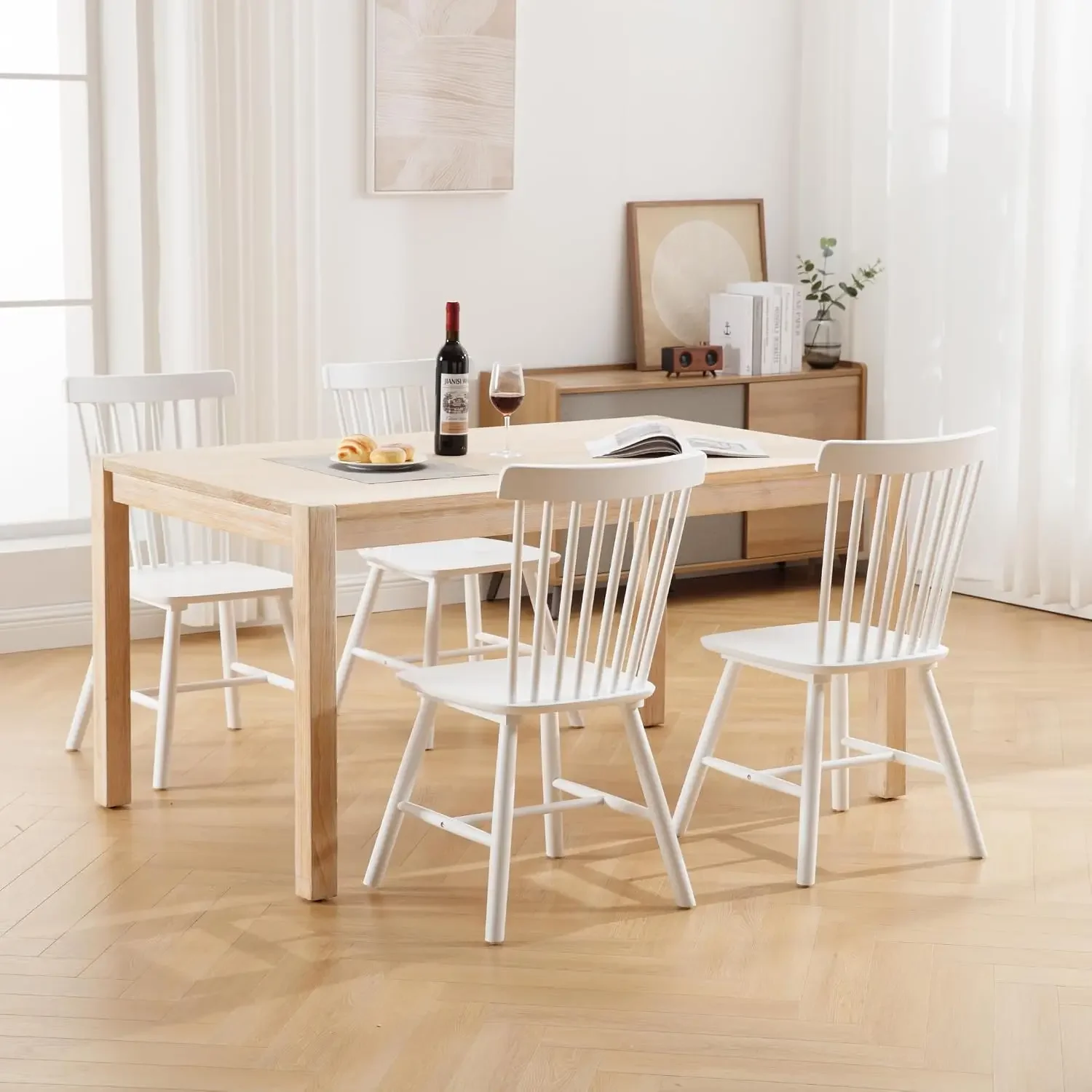 Dining Chairs Set of 4, Dining Room Side Chair Farmhouse Natural Wooden Kitchen Chairs Windsor Dining Chair Vintage High Back Di