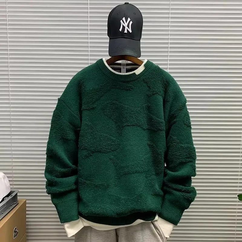 

Loose Fit Men's Knitted Sweater Jaet Casual round Ne over Sized 250 Pou Fake Two-Piece Long Sve Polyester Fiber