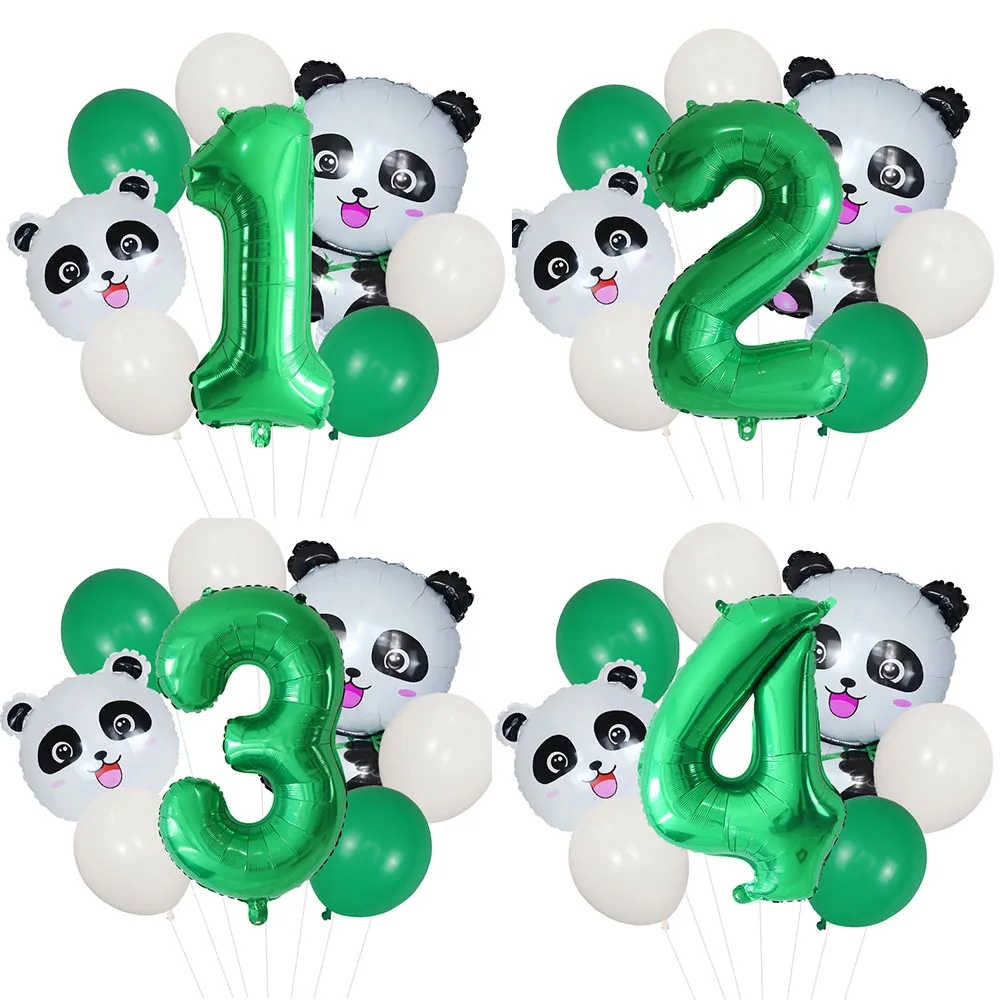8 stücke Cartoon Panda Tier Grüne Folie Anzahl Ballon Set Kinder Geburtstag Party DIY Dekoration Baby Dusche Kinder Tier Ballon