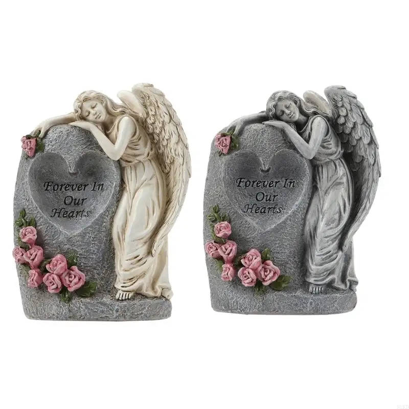 

62KD Solar Powered Angel Sculpture Memorials Vase Weather Resistant Resins Grave Decoration For Cemetery Garden Outdoor