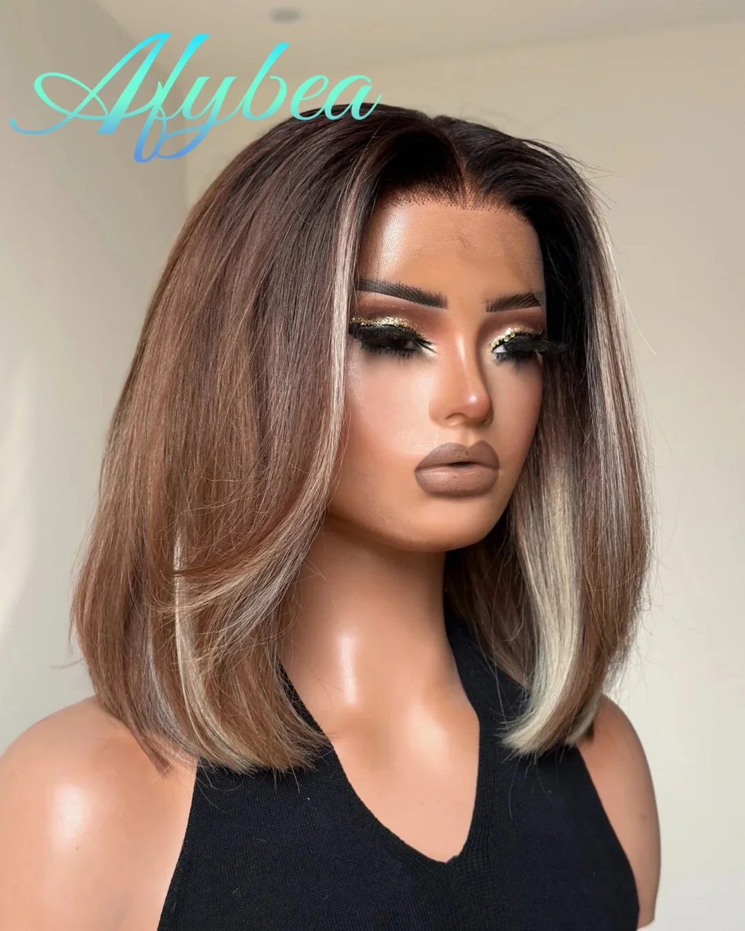 

180 DensityOmbre Brown And 613 Blonde Highlight Straight Human Hair Wig 13x4 Lace Front Wig Pre Plucked Brazilian Bob Human Wig