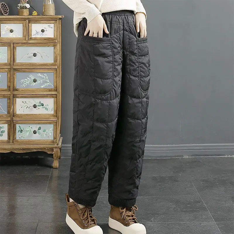 New High Waist Harem Pants 2025 Autumn Winter Women Cotton Padded Warm Long Pants Female Loose Trousers Ladies Black Casual Pant