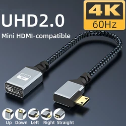 4K UHD2.0 Cable 90 Degree Mini-HD Male To HD Female Extender Short Nylon Braid Extension Cord for DSLR Camcorder Monitor HDTV