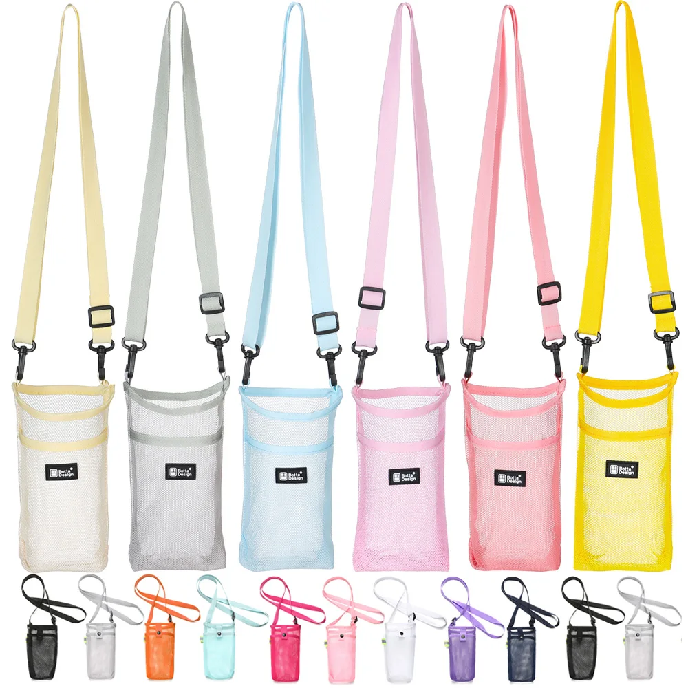 Funda portátil para botella de agua deportiva, funda de malla para botella, accesorios para beber de acampada, 1 unidad