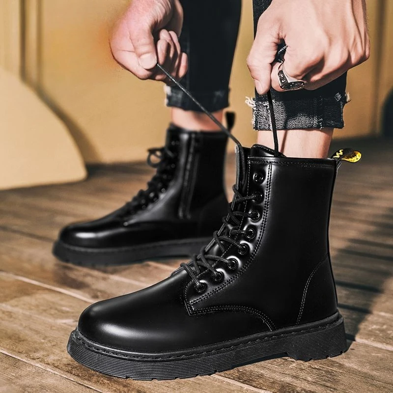 

​Men's Winter Snow Boots 2025 High Top Fleece Lined Thermal Insulated Casual Black Leather Shoes​ Comfortable Fashion Footwear