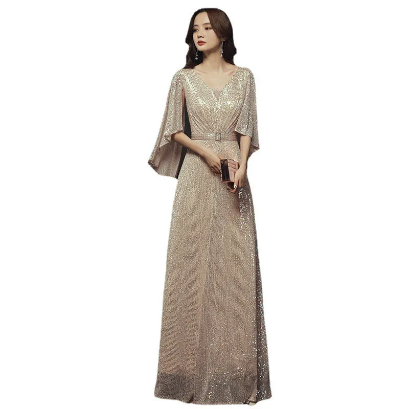 

Ele Gold Evening Gown for Women Host Year End Par Ball Princ Sle Lace Sve Formal Dr Chinese Brand