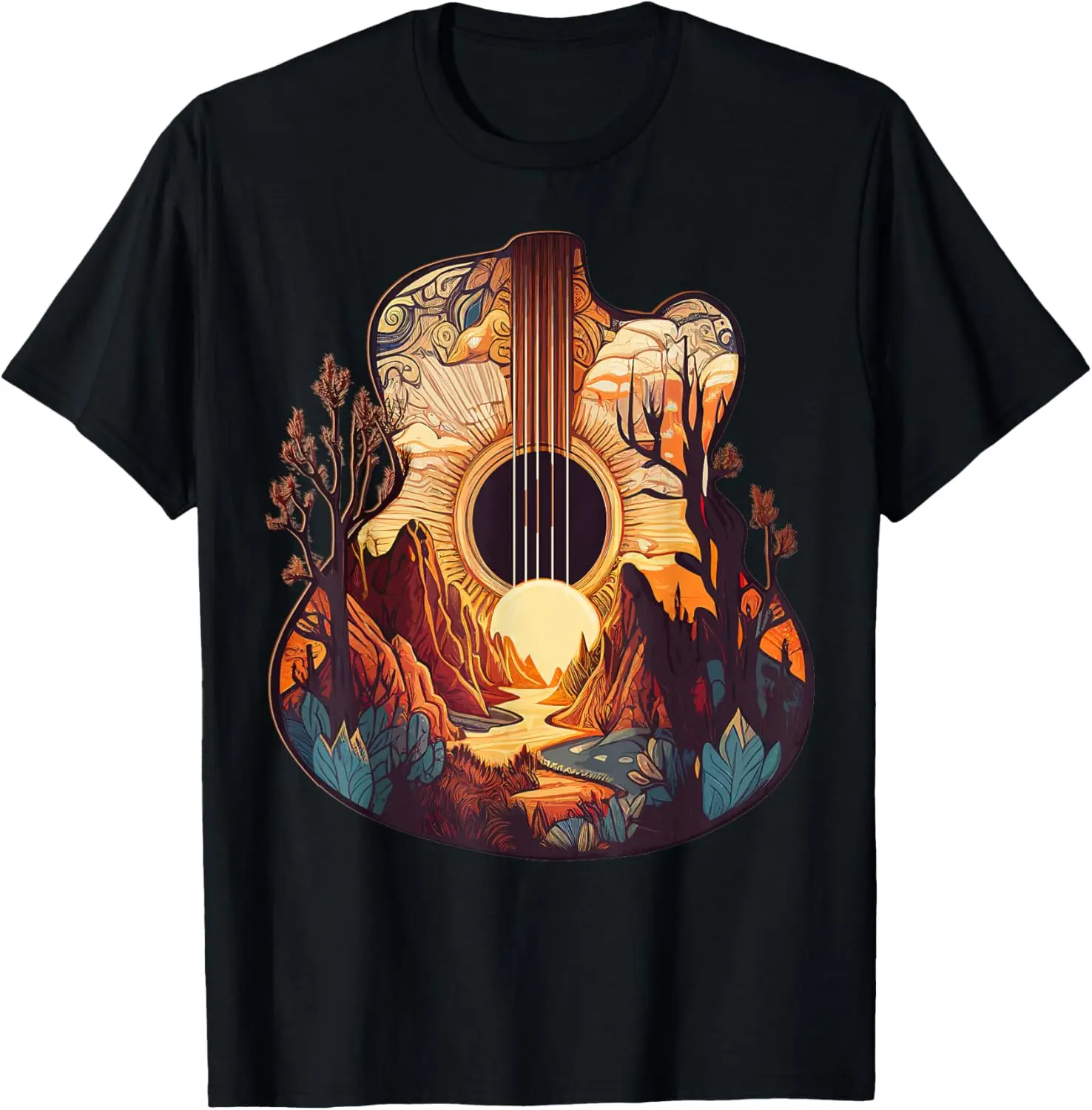 Guitar Landscape Music Lover- Acoustic Guitar Player Graphic T-Shirt