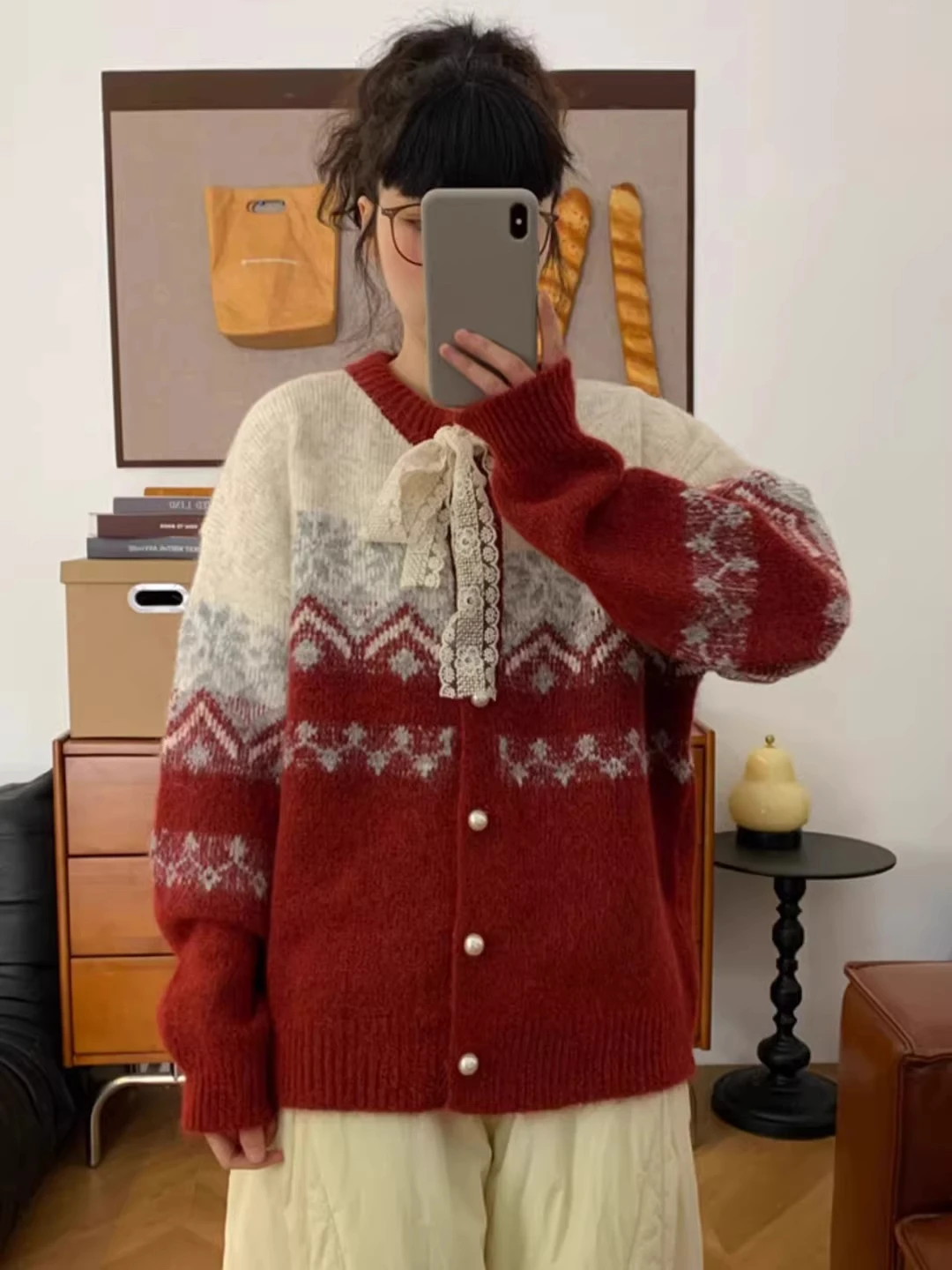 

Large Size 2300 Pounds Retro Knitted Sweater Women's Autumn Winter Fashion Lace Knot Open Cardigan Embroidered Knit...