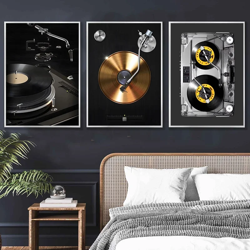 Cassette DJ Turntable Canvas Posters Unique Fashion Print Wall Art Paintings Graffiti Vinyl Turntable Poster for Home Room Decor