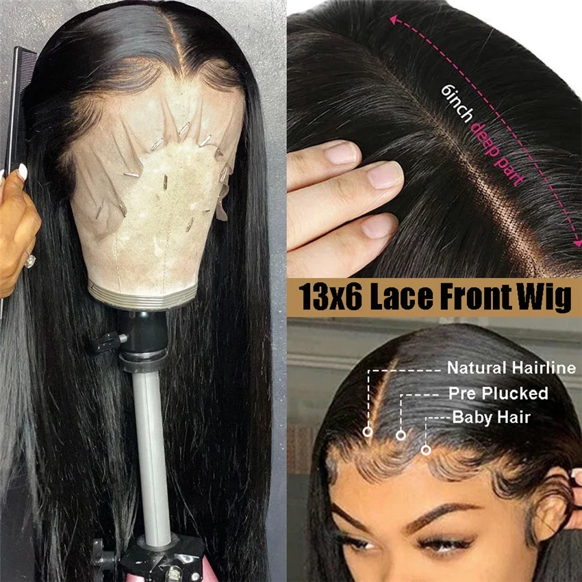 Amanda Straight Human Hair Lace Front Wigs 13x6 HD Transparent Lace Front Wig Pre-Plucked Glueless Lace Closure Wig Remy Wig