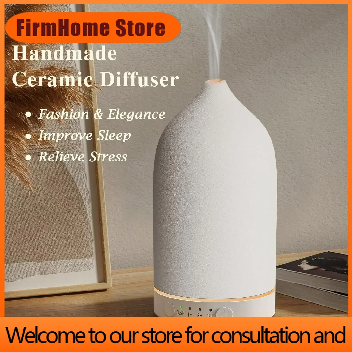 FirmHome StoreEssential Oil Diffuser 100ml Ceramic Ultrasonic Aroma Diffuser Humidifier Timer Setting 7 LED Colors Changing Lig