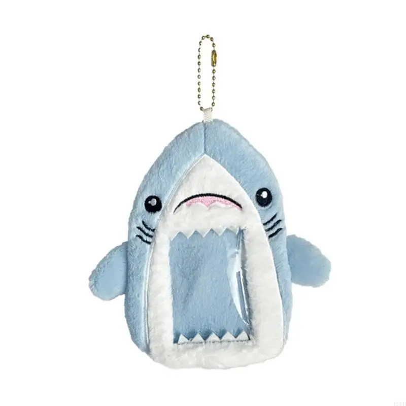 E8FB Cartoon Shark Shaped Plush Card Holder Photo Sleeve Storage Case For Identity Cards And Decorative Use In Daily Life