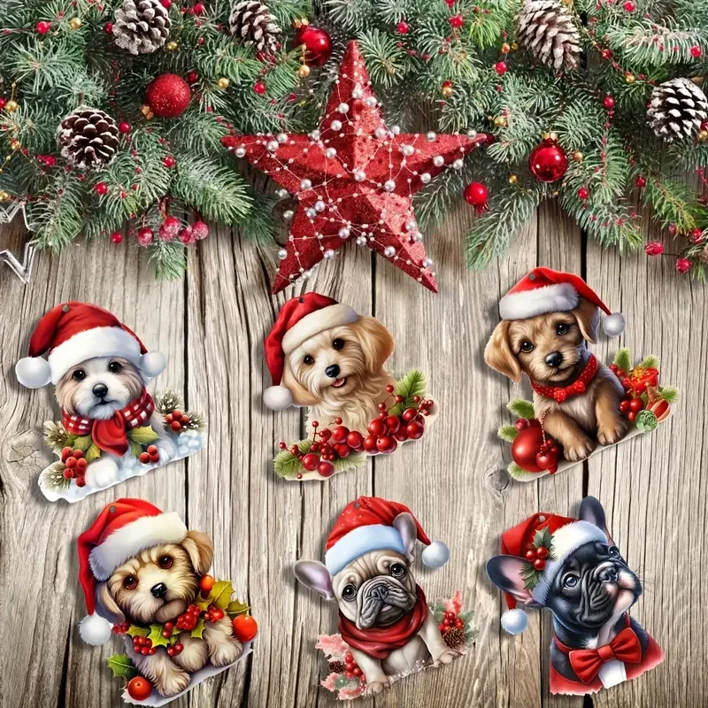 12/24 Stück festliche Hunde-Ornament-Charms mit Weihnachtsmützen und festlichem Zubehör für Weihnachtsbäume, perfektes saisonales Geschenk