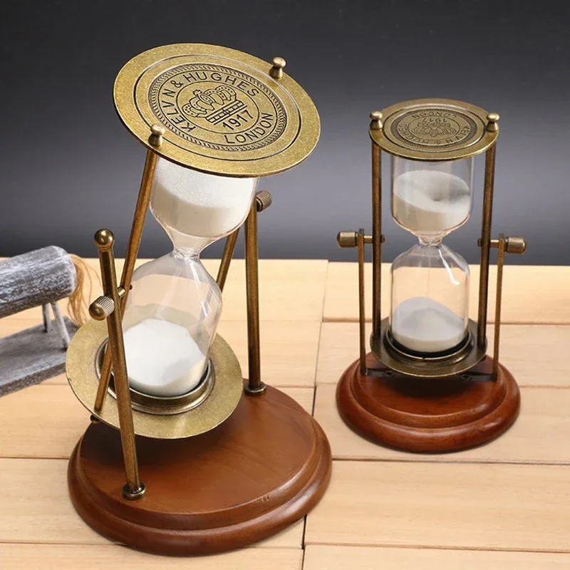 Creative Metal Hourglass Sand Watch Clock Timer 15/30 Minutes Wooden Frame Rotating Hourglasses Home Desk Office Decoration