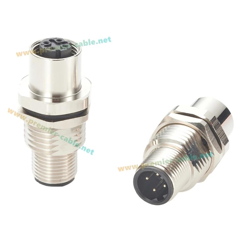 Profinet M12 D-Code 4 Pin Male to Female Bulkhead Feedthrough Connector Cat5 Ethernet IP67 Shielded Pass-thru Panel Mount Socket