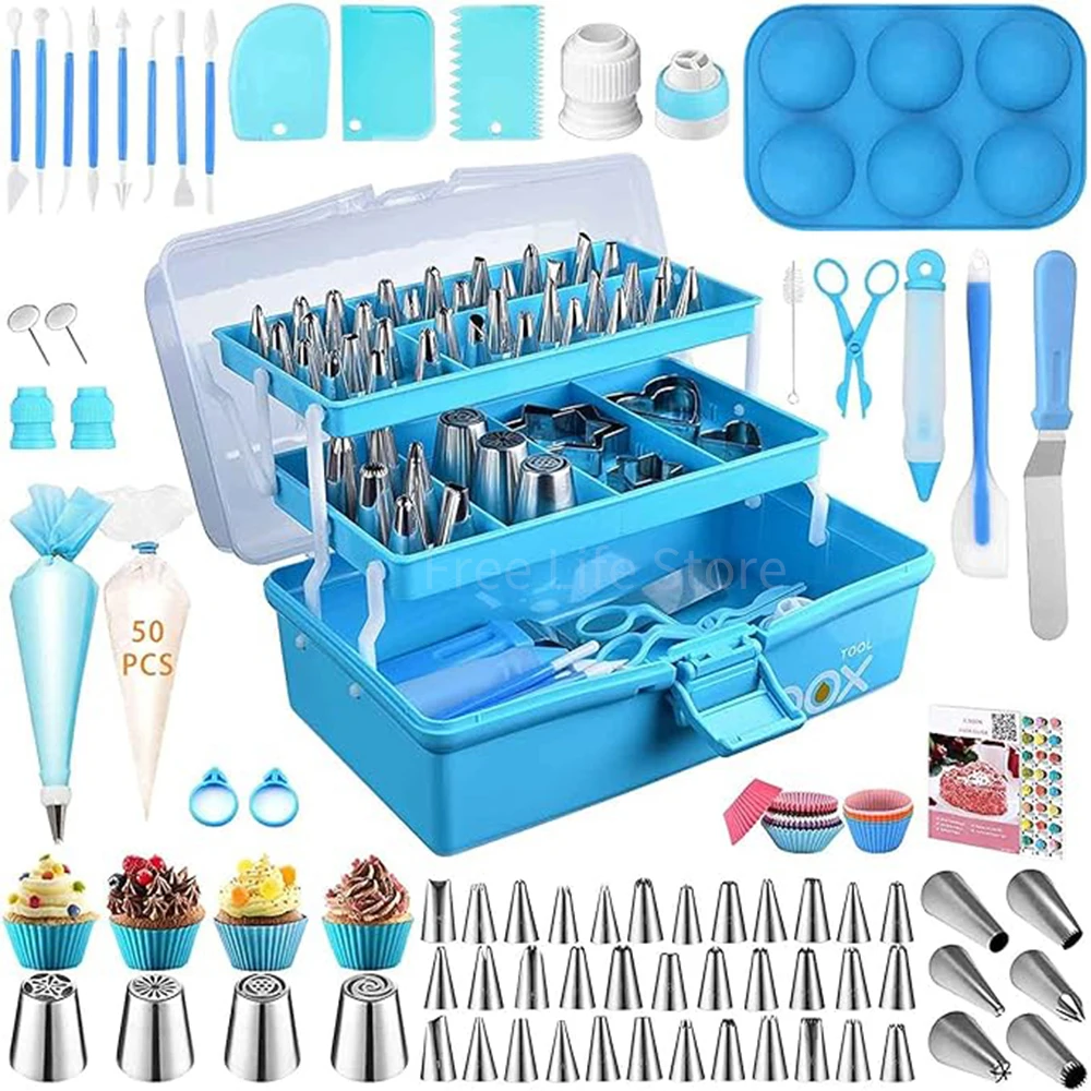 

236Pcs Cake Decorating Kit with Storage Case Pastry Cream Bags Cupcake Cookie Fondant Baking Supplies DIY Cake Decoration Tools