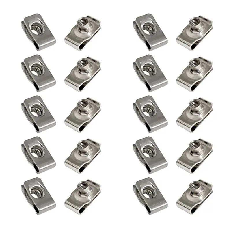 A96I-20 Pcs M8 U-Style Clip-On Nut , Stainless Steel (304) Regular Extruded U-Type Nuts, Anti-Rust For Secure Mounting
