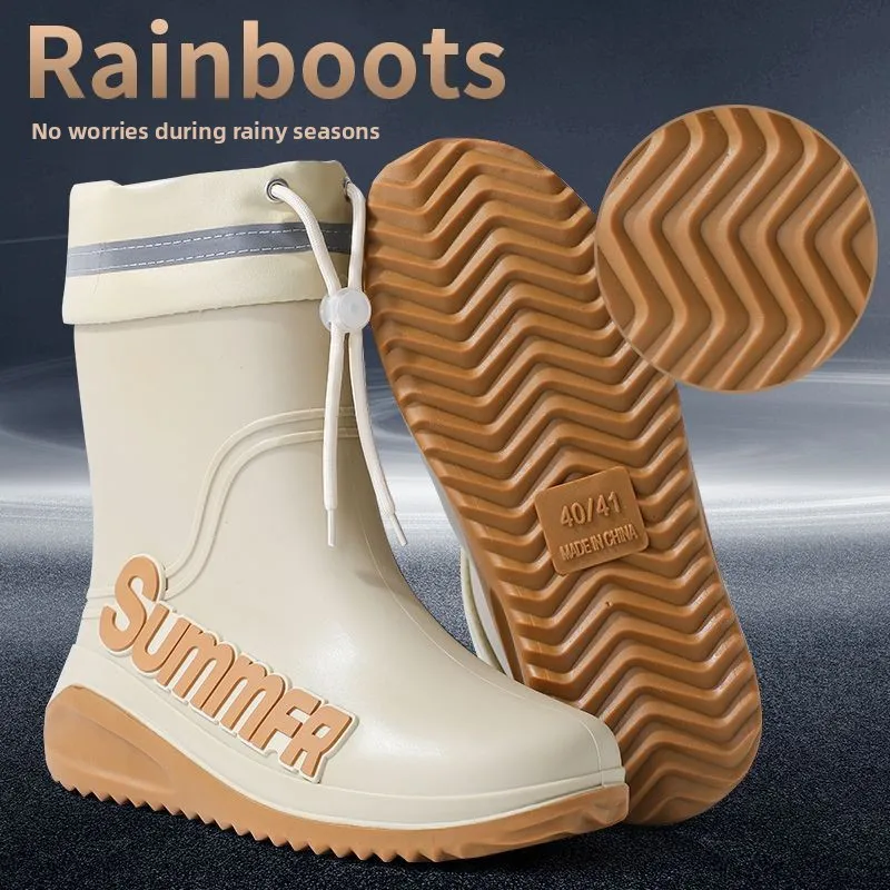 メンズ裏地付きミッドカーフレインブーツ-防水・滑り止め-キッチン・建設現場向け-おしゃれなワークブーツ-フィッシングブーツ