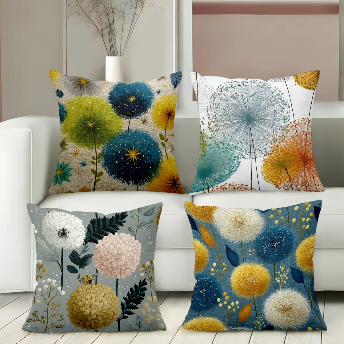 Modern Dandelion Floral Pattern Decorative Throw Pillow Cover Polyester Sofa Cushion Case for Living Room Bed Home Decor