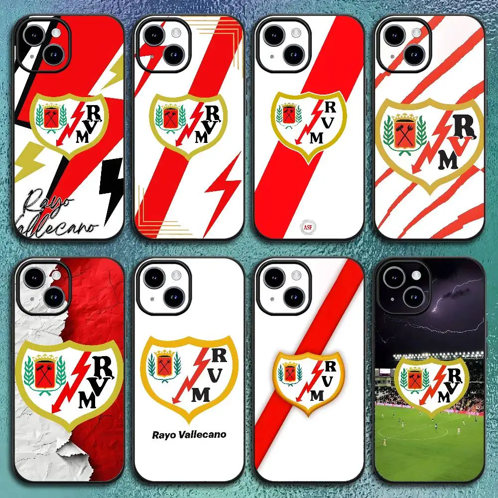 Funda De teléfono con logotipo De Rayo Vallecano De Madrid SAD para IPhone12 13 14 15 16 17Pro Max Plus Classic Black Soft Shell