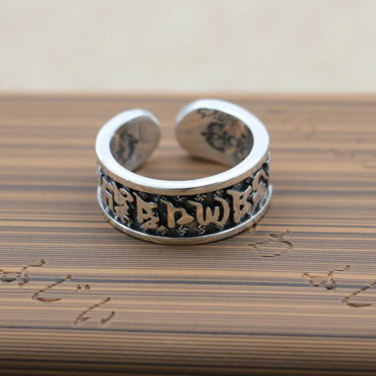 

Hip Hop Style 925 Sterling Silver Ring Fashion Jewelry Personalized Index Finger Opening Six Character True Words Thai Silver Di