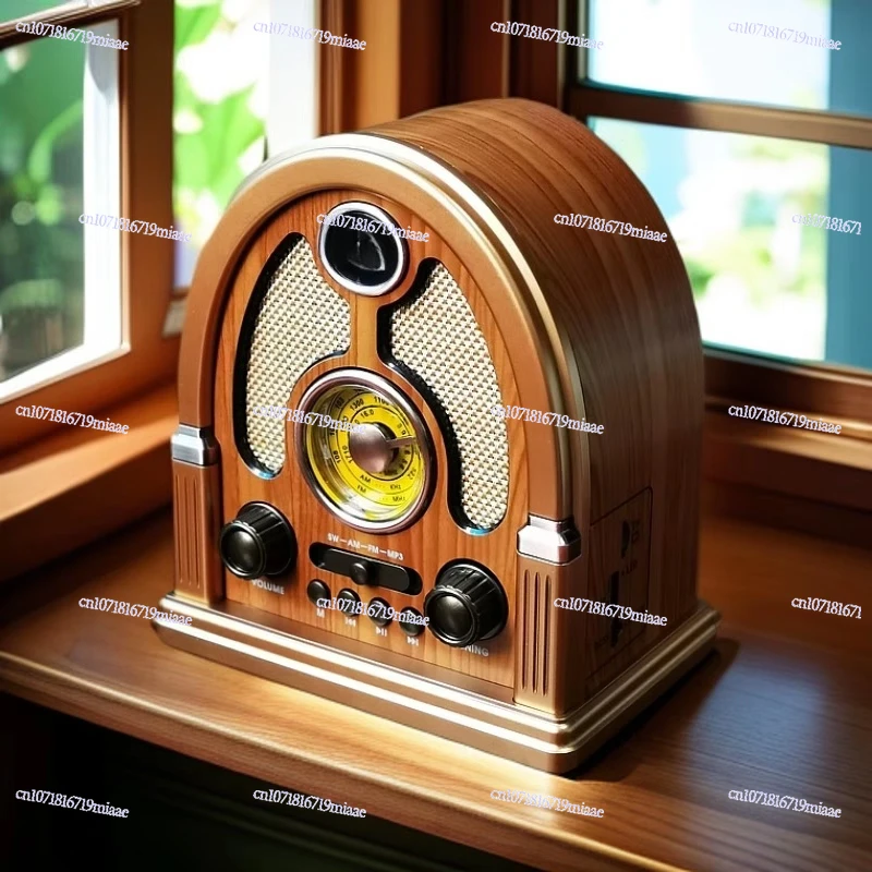 

Retro Style Radio Imitation Wood Desktop Ornament Classic Old Bluetooth Multi-band Card Charging Old Man