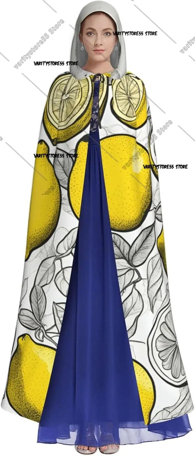 Lemon Fruit Pattern Print Hooded Cloak Halloween Cloak with Hood Hooded Cape for Party and Themed Events