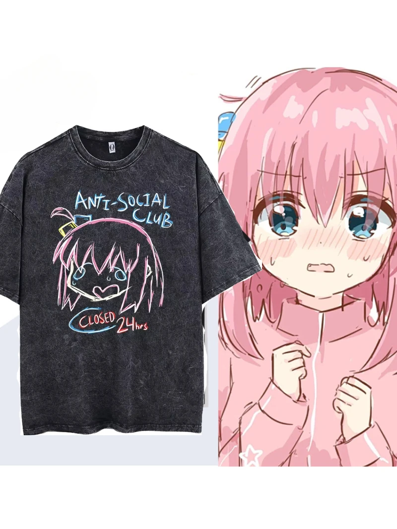 

Мужские футболки большого размера с принтом Bocchi Club Music Band, хлопковые топы в стиле аниме Bocchi The Rock, креативные футболки с круглым вырезом, стираная футболка