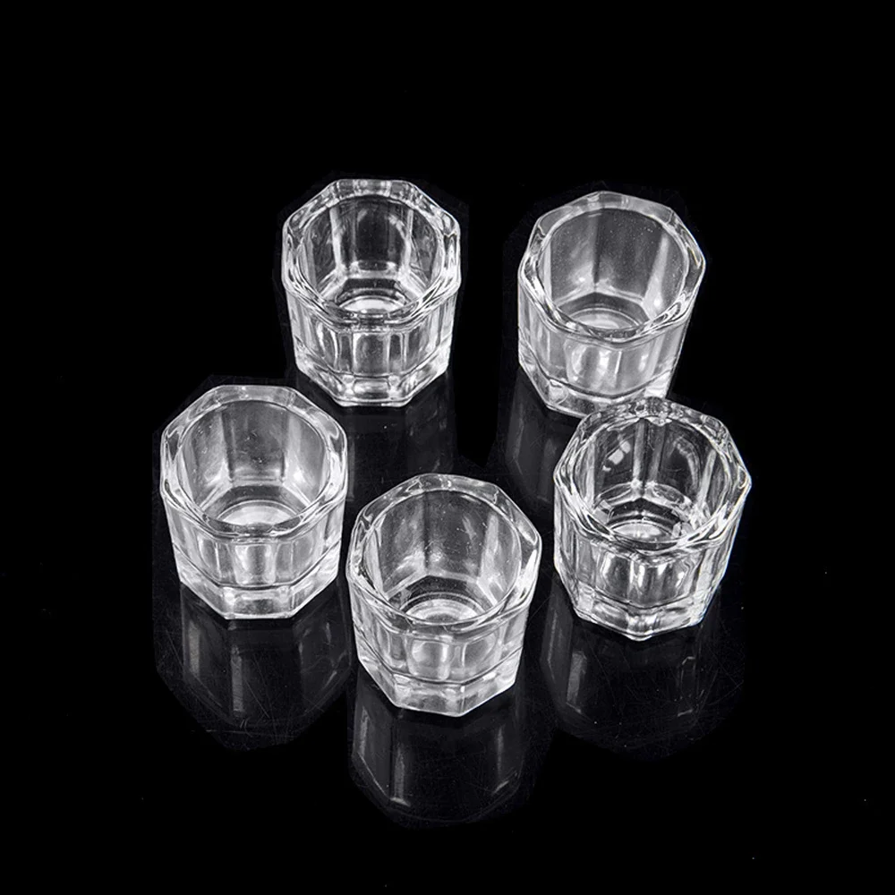 Mini Crystal Glass Clear Acrylic Small Octagonal Powder Liquid Nail Cup Nail Brush Cleaning Liquid Mixing Bowl Tool