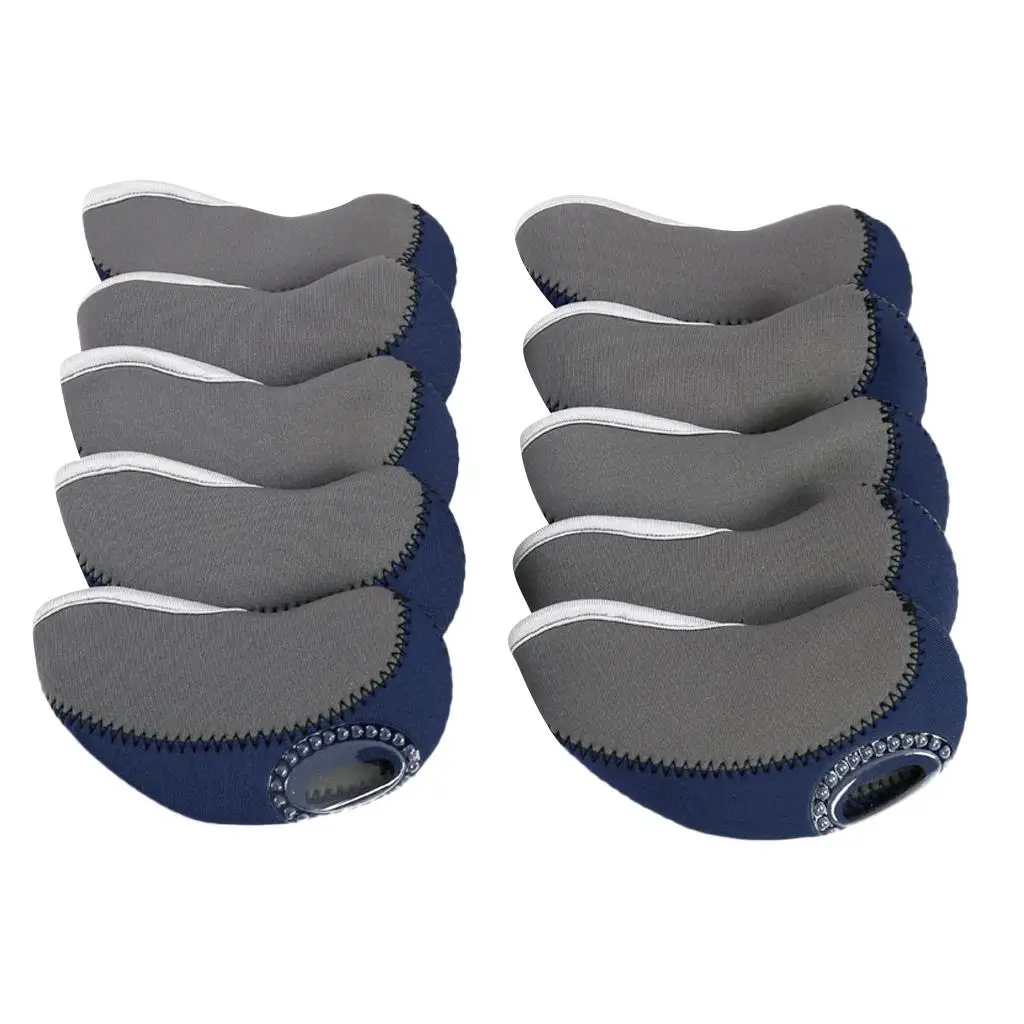 Golf Iron Cover Neoprene Pocket Style 10 Piece Club Headcovers Clear Window Protect for Mixed Iron Sets