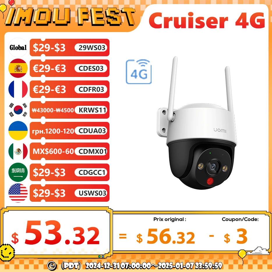 IMOU Cruiser 4G 2MP Outdoor Camera 360° PTZ Smart color Night Vision Wi-Fi IP66 Human Detection IP Surveillance Camera CCTV